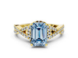 Yellow gold Fancy Blue Emerald Cut Diamond  Halo Twist Band Solitaire Prong Setting Ring_36