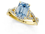 Yellow gold Fancy Blue Emerald Cut Diamond  Halo Twist Band Solitaire Prong Setting Ring_37