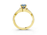 Yellow gold Fancy Blue Emerald Cut Diamond  Halo Twist Band Solitaire Prong Setting Ring_39