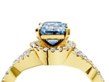 Yellow gold Fancy Blue Emerald Cut Diamond  Halo Twist Band Solitaire Prong Setting Ring_40