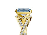 Yellow gold Fancy Blue Emerald Cut Diamond  Halo Twist Band Solitaire Prong Setting Ring_41