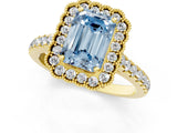 Yellow gold Fancy Blue Emerald  Cut Diamond Milgrain Floral Halo Engagement Ring with Pavé Band_16