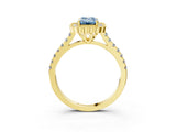 Yellow gold Fancy Blue Emerald  Cut Diamond Milgrain Floral Halo Engagement Ring with Pavé Band_18
