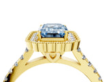 Yellow gold Fancy Blue Emerald  Cut Diamond Milgrain Floral Halo Engagement Ring with Pavé Band_19