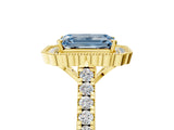 Yellow gold Fancy Blue Emerald  Cut Diamond Milgrain Floral Halo Engagement Ring with Pavé Band_20