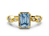 Yellow gold Fancy Blue Emerald  Cut Diamond Milgrain Marquise Band with Prong Setting_3