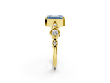Yellow gold Fancy Blue Emerald  Cut Diamond Milgrain Marquise Band with Prong Setting_5