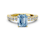 Yellow gold Fancy Blue Emerald Cut Diamond Pavé Band Solitaire Ring with Prong Setting_63