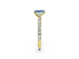 Yellow gold Fancy Blue Emerald Cut Diamond Pavé Band Solitaire Ring with Prong Setting_65