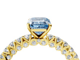 Yellow gold Fancy Blue Emerald Cut Diamond Pavé Band Solitaire Ring with Prong Setting_67