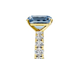 Yellow gold Fancy Blue Emerald Cut Diamond Pavé Band Solitaire Ring with Prong Setting_68