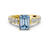 Yellow gold Fancy Blue Emerald  Cut Diamond Pavé Band Solitaire with Four-Prong Setting_3