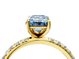Yellow gold Fancy Blue Emerald  Cut Diamond Pavé Band Solitaire with Four-Prong Setting_7