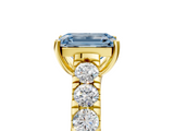 Yellow gold Fancy Blue Emerald  Cut Diamond Pavé Band Solitaire with Four-Prong Setting_8