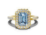 Yellow gold Fancy Blue Emerald Cut Diamond Pavé Halo Ring with Four-Prong Setting_36