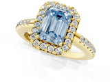 Yellow gold Fancy Blue Emerald Cut Diamond Pavé Halo Ring with Four-Prong Setting_37