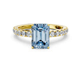 Yellow gold Fancy Blue Emerald Cut Diamond Pavé Solitaire Engagement Ring with Four-Prong Setting_54