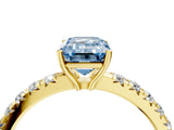 Yellow gold Fancy Blue Emerald Cut Diamond Pavé Solitaire Engagement Ring with Four-Prong Setting_58