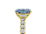 Yellow gold Fancy Blue Emerald Cut Diamond Pavé Solitaire Engagement Ring with Four-Prong Setting_59