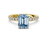Yellow gold Fancy Blue Emerald Cut Diamond Pavé Solitaire Ring with Round Band and Prong Setting_12