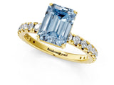Yellow gold Fancy Blue Emerald Cut Diamond Pavé Solitaire Ring with Round Band and Prong Setting_13