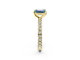 Yellow gold Fancy Blue Emerald Cut Diamond Pavé Solitaire Ring with Round Band and Prong Setting_14