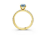 Yellow gold Fancy Blue Emerald Cut Diamond Pavé Solitaire Ring with Round Band and Prong Setting_15