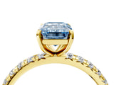 Yellow gold Fancy Blue Emerald Cut Diamond Pavé Solitaire Ring with Round Band and Prong Setting_16