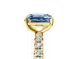 Yellow gold Fancy Blue Emerald Cut Diamond Pavé Solitaire Ring with Round Band and Prong Setting_17