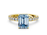 Yellow gold Fancy Blue Emerald Cut Diamond Pavé Solitaire Ring with Round Band and Prong Setting_24