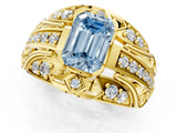 Yellow gold Fancy Blue Emerald Cut Diamond Pave Art Deco Split Shank Ring with Four-Prong Setting_1