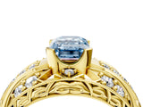 Yellow gold Fancy Blue Emerald Cut Diamond Pave Art Deco Split Shank Ring with Four-Prong Setting_4