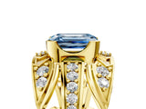 Yellow gold Fancy Blue Emerald Cut Diamond Pave Art Deco Split Shank Ring with Four-Prong Setting_5