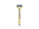Yellow gold Fancy Blue Emerald Cut Diamond Pave Band Solitaire Ring with Four-Prong Setting_60