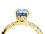 Yellow gold Fancy Blue Emerald Cut Diamond Pave Band Solitaire Ring with Four-Prong Setting_62