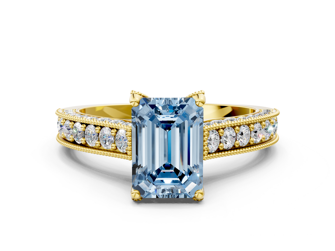 Yellow gold Fancy Blue Emerald  Cut Diamond Pave Band with Four-Prong Setting_20