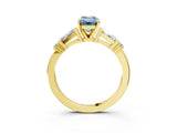 Yellow gold Fancy Blue Emerald  Cut Diamond Ring with Baguette Side Stones, Channel Set Band, and Four-Prong Setting_27