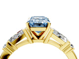 Yellow gold Fancy Blue Emerald  Cut Diamond Ring with Baguette Side Stones, Channel Set Band, and Four-Prong Setting_28