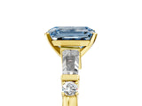 Yellow gold Fancy Blue Emerald  Cut Diamond Ring with Baguette Side Stones, Channel Set Band, and Four-Prong Setting_29