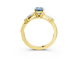 Yellow gold Fancy Blue Emerald  Cut Diamond Ring with Baguette Side Stones, Channel Set Band, and Four-Prong Setting_6
