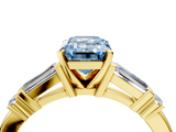 Yellow gold Fancy Blue Emerald  Cut Diamond Ring with Baguette Side Stones, Channel Set Band, and Four-Prong Setting_7