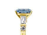 Yellow gold Fancy Blue Emerald  Cut Diamond Ring with Baguette Side Stones, Channel Set Band, and Four-Prong Setting_8