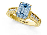 Yellow gold Fancy Blue Emerald Cut Diamond Ring with Milgrain Pavé Band and Four-Prong Setting_21