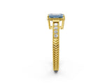 Yellow gold Fancy Blue Emerald Cut Diamond Ring with Milgrain Pavé Band and Four-Prong Setting_22