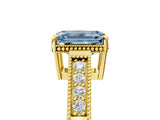 Yellow gold Fancy Blue Emerald Cut Diamond Ring with Milgrain Pavé Band and Four-Prong Setting_25