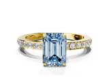 Yellow gold Fancy Blue Emerald  Cut Diamond Ring with Pavé Band and Four-Prong Setting_50