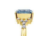 Yellow gold Fancy Blue Emerald Cut Diamond Ring with Side Stones and Four-Prong Setting_97