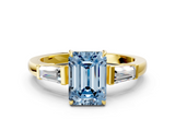 Yellow gold Fancy Blue Emerald  Cut Diamond Ring with Tapered Baguette Side Stones in Four-Prong Setting_3