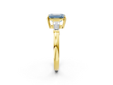 Yellow gold Fancy Blue Emerald  Cut Diamond Ring with Tapered Baguette Side Stones in Four-Prong Setting_5
