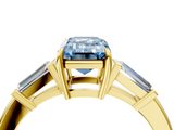 Yellow gold Fancy Blue Emerald  Cut Diamond Ring with Tapered Baguette Side Stones in Four-Prong Setting_7